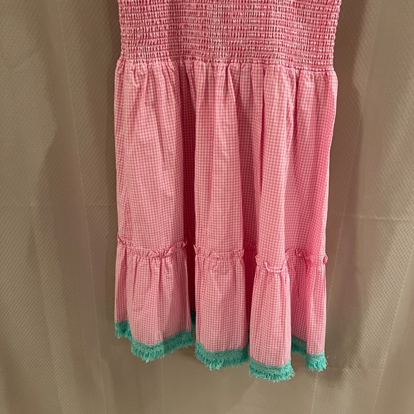 Sail to Sable Spaghetti Strap Smocked Dress Pink/White / Green Sz M NWOT - Picture 5 of 10